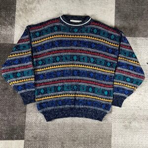 McGregor Mens XL Abstract Geometric Knit Sweater Acrylic Rayon Blue